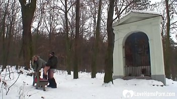 Outdoor Winter Fun With A Hot Blonde Chick free video
